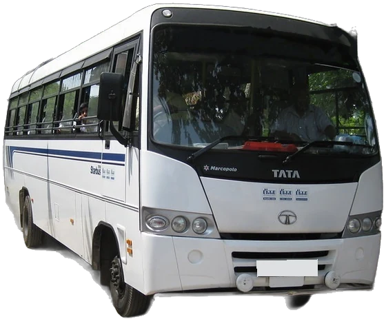 A white Tata Marcopolo coach