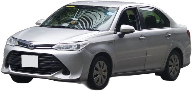 A silver Toyota Axio saloon car